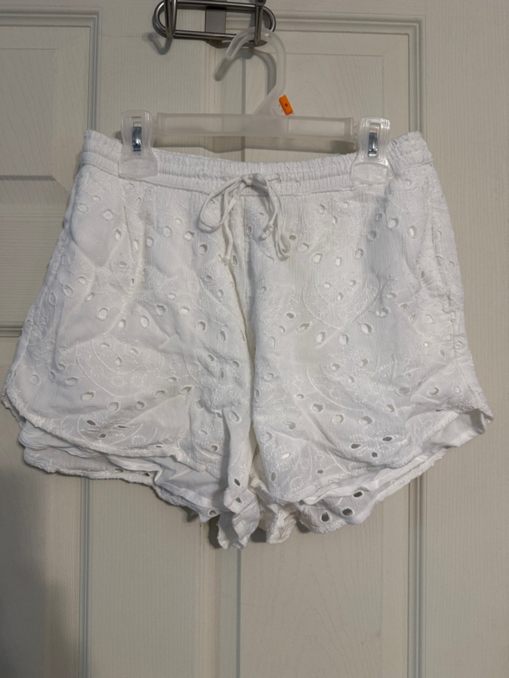 Hollister White Eyelet Drawstring Athletic Shorts
